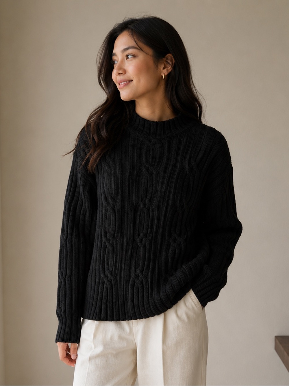 Vintage Eddie Bauer Black Cable Knit Sweater Medium